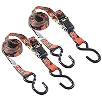 Keeper - 1” x 12' Blaze Camo Ratchet Tie-Down with S Hooks, 2 Pack - 500 lbs. Working Load Limit and 1,500 lbs. Break Strength