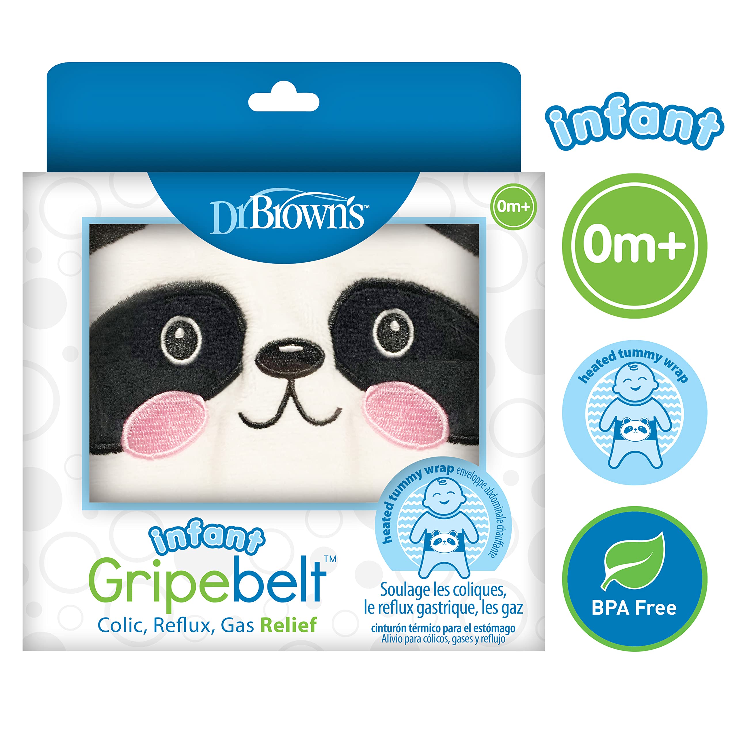 Dr. Brown’s Infant Gripebelt for Colic Relief, Heated Tummy Wrap, Baby Swaddling Belt for Gas Relief, Natural Relief for Upset Stomach in Babies and Toddlers, Panda, 0-3m