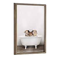 Kate and Laurel Blake Three Little Pigs in Vintage Bathtub Framed Printed Glass Wall Art by Amy Peterson Art Studio, 18x24 Gold, Adorable Animal Art for Wall