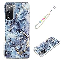 Marble Case Compatible with Samsung Galaxy S20 FE, Luxury Phone Cover with Beaded Lanyard Charm, Cute Pattern Slim Flexible Silicone Protective Skin Cover for Girl Women (Grey)