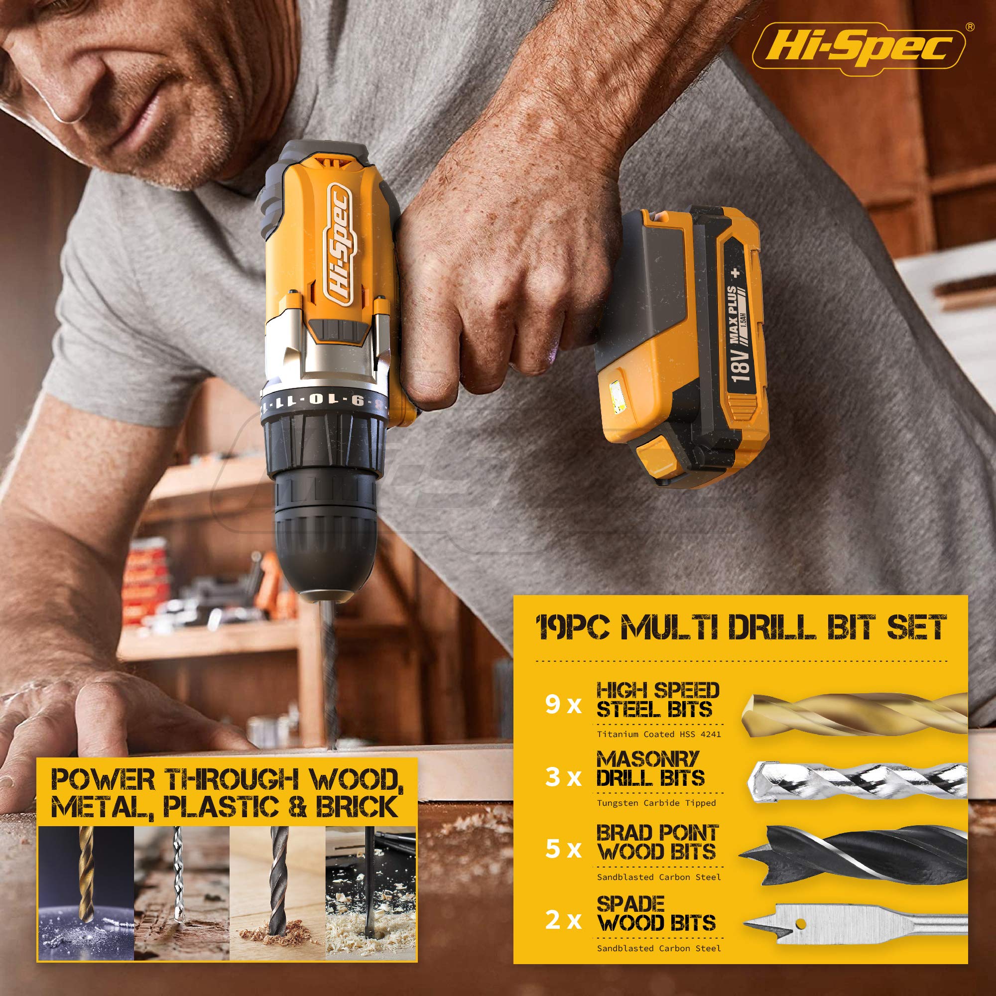 Hi-Spec 81pc Yellow 18V Cordless Power Drill Driver and Tool Kit Set: The Ultimate DIY Solution for Efficient Repairs and Maintenance