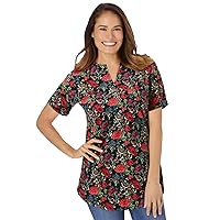 Woman Within Women's Plus Size Short-Sleeve Notch-Neck Tee