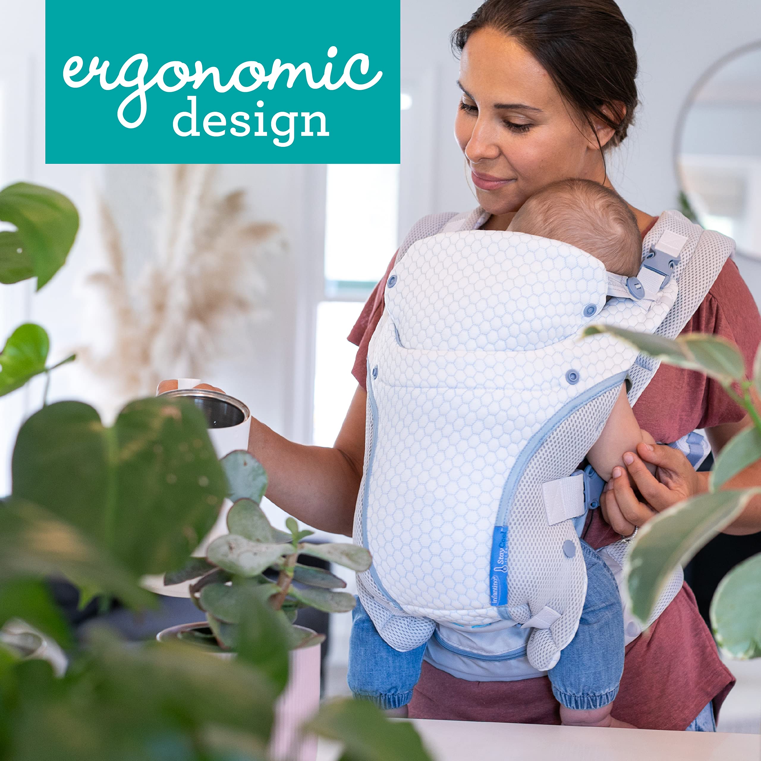 Infantino Staycool 4-in-1 Convertible Carrier, Ergonomic Design for Infant and Toddlers, 8-40 lbs with Storage Pocket, White