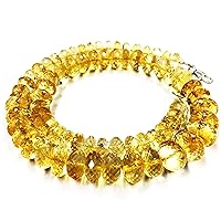 JEWELZ 24 inch Long rondelle Shape Faceted Cut Natural Citrine 8-14 mm Beads Necklace with 925 Sterling Silver Clasp for Women, Girls Unisex