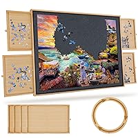 TEAKMAMA 1500 Piece Rotating Jigsaw Felt Puzzle Board with 4 Drawers & Cover, 34.2” X 26