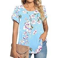 TAOHUADAO Womens 2024 Summer Casual Dressy Shirts Crewneck Petal Short Sleeve Chiffon Work Tops