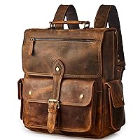 Backpack for Men Women Vintage Full Leather Rucksack Laptop Casual Travel Daypack