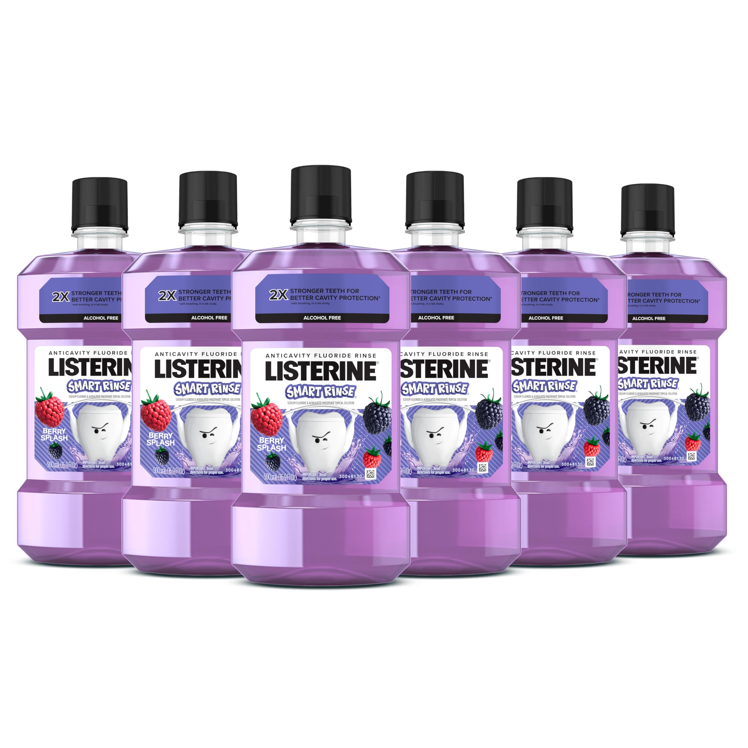 Listerine Smart Rinse Kids Mouthwash, ADA Accepted, Alcohol-Free Anticavity Fluoride Mouthwash, Oral Rinse for Cavity Protection, Berry Splash Flavor for Kids Oral Care, 500 mL