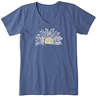 Life is Good Women's Crusher T, Short Sleeve Cotton Graphic Tee Shirt, Watercolor Daisy Birds