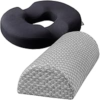 5 STARS UNITED Half Moon Bolster Semi-Roll Pillow, Grey and Donut Pillow Hemorrhoid Tailbone Cushion, Bundle