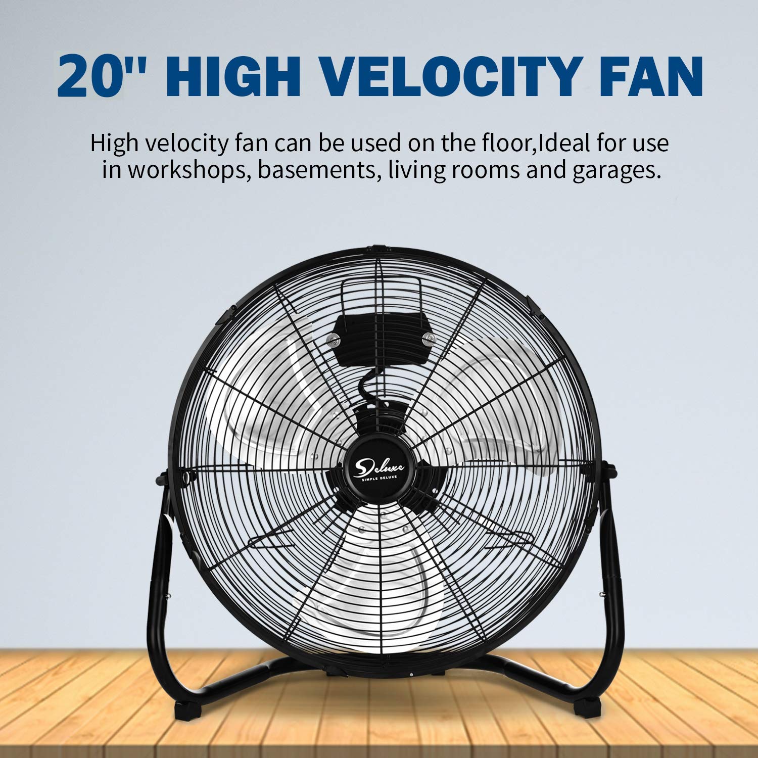 Simple Deluxe 20 Inch 3-Speed High Velocity Heavy Duty Metal Industrial Floor Fan for Warehouse,Workshop, Factory and Basement, Black