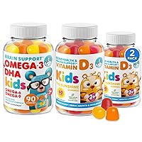 Omega 3 DHA Gummies and Vitamin D Gummies for Kids & Adults - No Fish Oil and Gluten Free Immune Health Plant Based Fiber Chewable