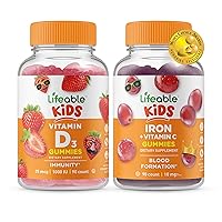 Lifeable Vitamin D Kids + Iron & Vitamin C Kids, Gummies Bundle - Great Tasting, Vitamin Supplement, Gluten Free, GMO Free, Chewable Gummy