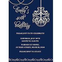 30 Invitations Adult Birthday Party Navy Blue Chandelier Personalized Cards Photo Paper
