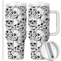 Tumbler with Lid and Straw | Travel Coffee Mug | Halloween Decoration Horror Gift | 40oz Double Wall Vacuun Insulated Cup (Terrorist Skull and Bones)