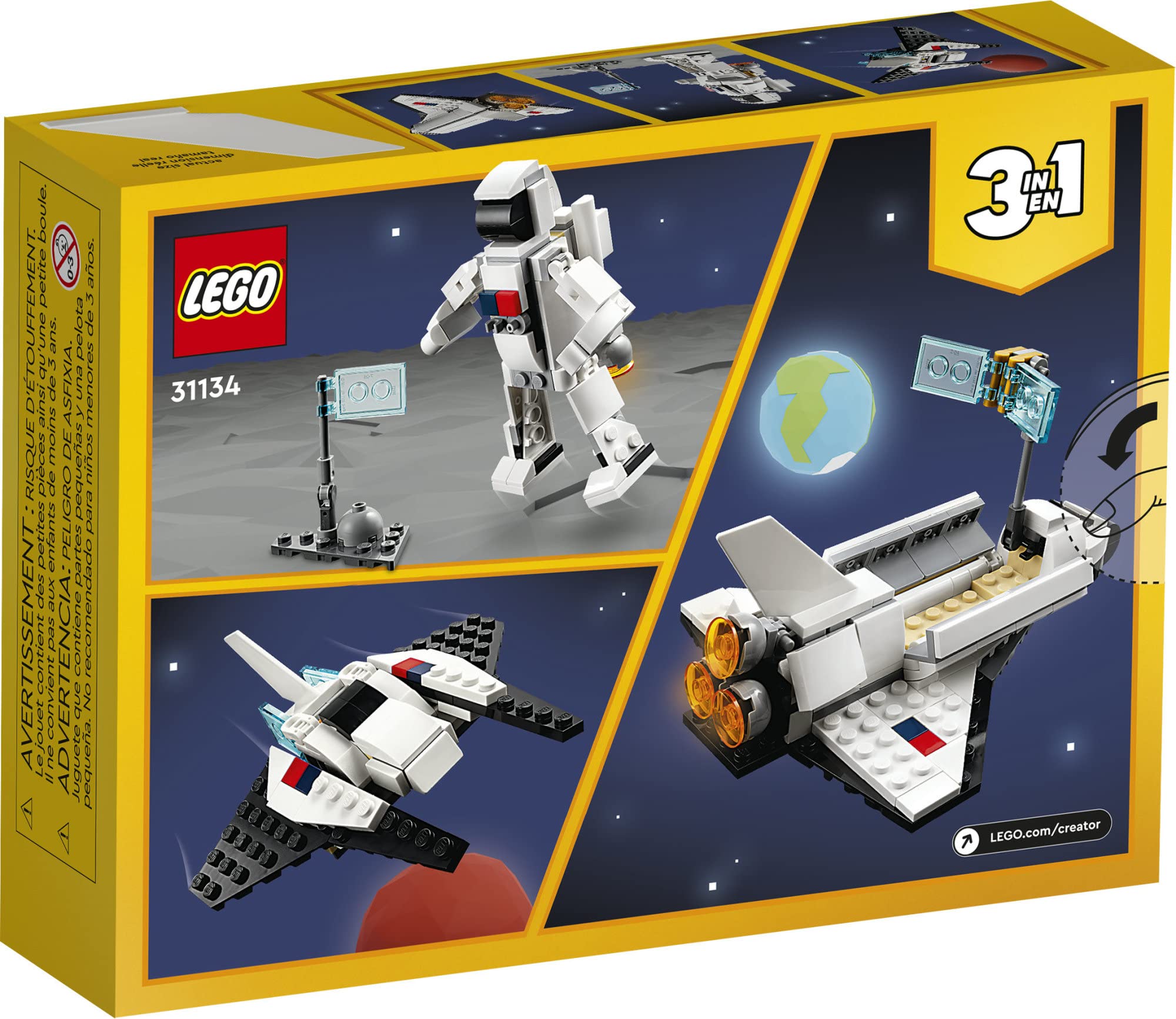 LEGO Creator 3 in 1 Space Shuttle Toy to Astronaut Figure to Spaceship 31134, Building Toys for Kids, Boys, Girls Ages 6 and up, Creative Gift Idea