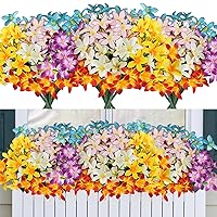12 Pcs Artificial Flowers for Outdoors, Colorful Plastic Silk Fake Flowers Lily UV Resistant Plants Greenery for Indoor Outside Garden Porch Window Box Pot Wedding Entryway Decor