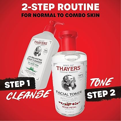 Thayers Alcohol-Free, Hydrating Rose Petal Witch Hazel Facial Toner with Aloe Vera Formula, Vegan, Dermatologist Tested and Recommended, 12 Ounce