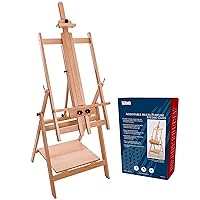 U.S. Art Supply Large Adjustable H-Frame Multi-Purpose Studio Artist Wooden Floor Easel - Tilts Flat, Mast Adjusts to 88