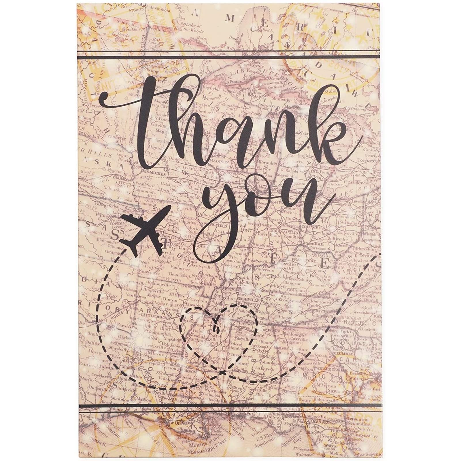Pipilo Press 48 Pack Travel Thank You Cards with Envelopes, 4x6 Notecards with Airplane, Map, and Adventure Design (Brown)