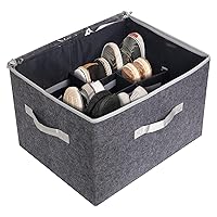 Shoe Storage Organizer for Closet, Clear Premium Felt Shoe Box Storage Containers Foldable Shoe Storage Bins Shoes Holder with Adjustable Dividers, Fits 16 Pairs (19.7” L x 15.7” W, Gray)