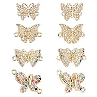 NBEADS 8 Pcs 4 Styles Butterfly Cubic Zirconia Charms, Shiny Butterfly Links Brass Micro Pave Clear Cubic Zirconia Charms for Jewelry Making