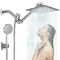 10 inch Rainfall Shower Head Combo, THE FIRST WATERFALL handheld mode, 10 Inch Rain Shower Head with Handheld 6 Spray Modes High Pressure, Overhead Shower with Adjustable Extension Arm,Chrome