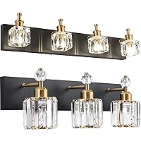 PRESDE Bathroom Vanity Light Fixtures Over Mirror 4 Lights with Crystal Bath Lighting 3 Lights