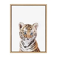 Kate and Laurel Baby Tiger Portrait Framed Canvas Wall Art By Amy Peterson, 18x24 Natural, Cute Baby Animal Home Decor