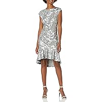 Women's Floral Foil Printed Menswear Dress with Ruffle Flounce