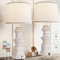 QiMH Table Lamps for Nightstand Set of 2, Bedside Lamp with Dual USB Charging Ports, Farmhouse Decor Table Lamps with White Fabric Lampshade for Living Room, Bedroom Lamps with 3 Color Modes Bulbs