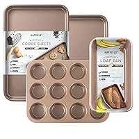 Baking Basics Premium Nonstick Bakeware 4-Piece Set, Including Baking Sheets, Loaf Pan, Muffin Pan, Nont-toxic Bakeware