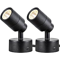 SUNVIE 2 Pack LED Spot Lights Indoor, 3W Up Lights Indoor Floor Spotlight, 120V Plant Spotlight Indoor, 3000K Uplights Indoor Accent Lighting for Plants Pictures Artwork, 5.9 FT Cord with Foot Switch
