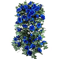 4 Pack (32FT) Artificial Rose Vine Fake Flowers Garland Hanging Silk Rose Ivy Plants Vine for Wedding Arch Party Garden Home Bedroom Office Wall Aesthetic Art Décor (Royal Blue)