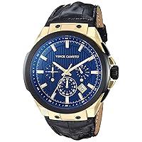 Vince Camuto Men's Multi-Function Gold-Tone and Black Croco-Grain Leather Strap Watch