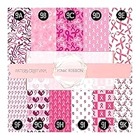 Pink Ribbon Permanent Adhesive Craft Vinyl Breast Cancer Awareness Patterns 12 inch by 12 inch - 3 Sheets