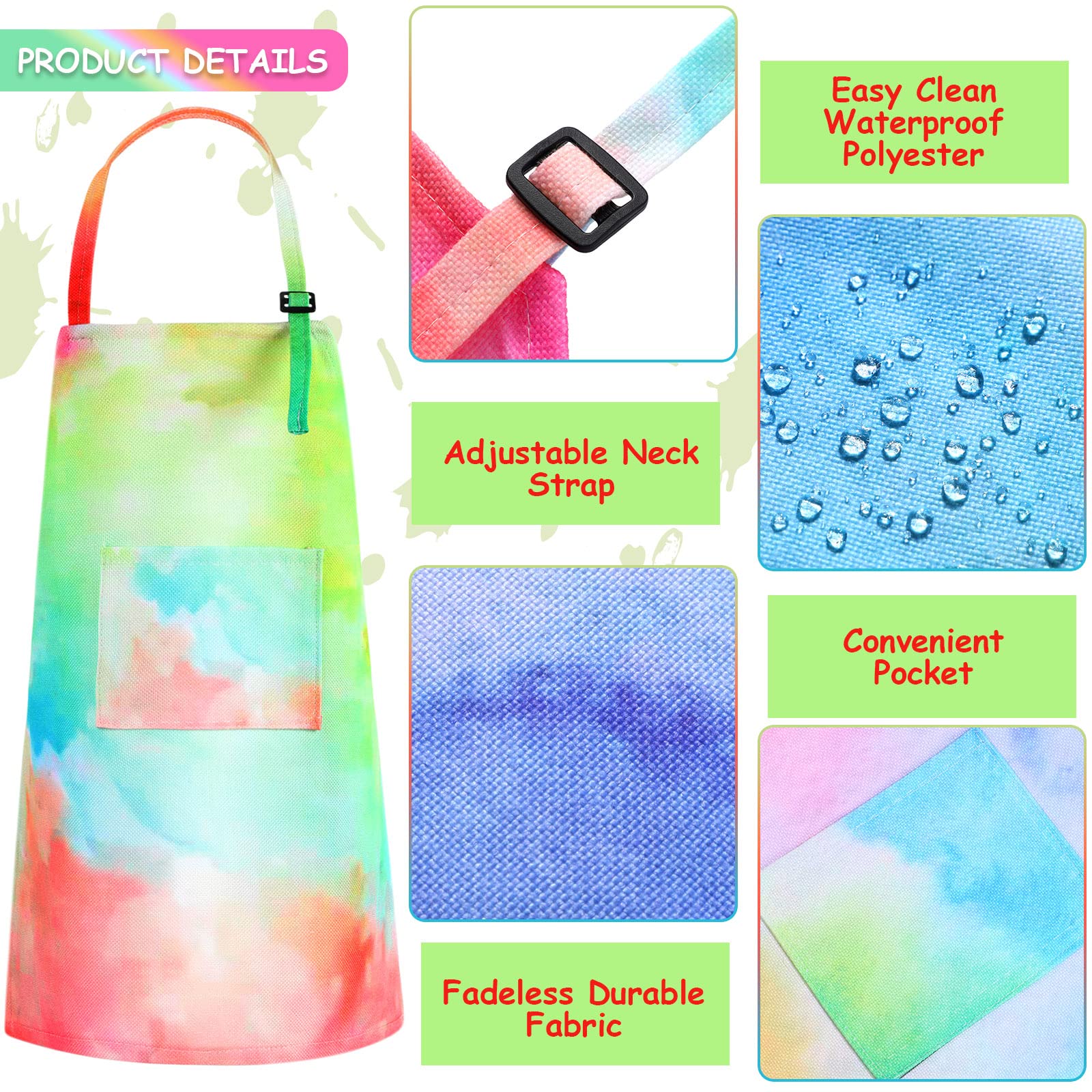 3 Pieces Tie Dye Art Apron For Kids Adjustable Painting Apron Cute Kids Cooking Aprons Artist Tie Dye Apron With Pocket For Child Home Kindergarten Party Supplies Apron For Boys Girls, 3 Styles