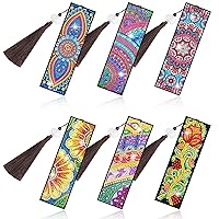 EEEKit 6 Pack Diamond Painting Bookmarks, 5D Beads Diamond Art Paintingg Bookmark Kit, PU Leather Art DIY Bookmark with Tassels for Adults Beginners Crafts