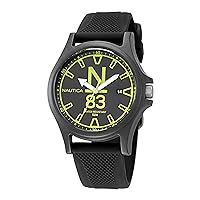 Nautica N83 Men's NAPJSS221 N83 Java Sea Black/Black/Black Silicone Strap Watch