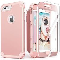 IDweel for iPhone 6S Plus Case with Tempered Glass Screen Protector, for iPhone 6 Plus Case, 3 in 1 Shockproof Slim Hybrid Heavy Duty Hard PC Cover Soft Silicone Bumper Full Body Case,(Rose Gold)