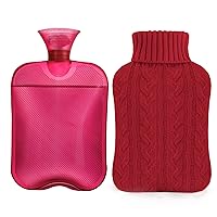 samply Hot Water Bottle with Knitted Cover, 2L Hot Water Bag for Hot and Cold Compress, Hand Feet Warmer, Ideal for Menstrual Cramps, Neck and Shoulder Pain Relief,Red