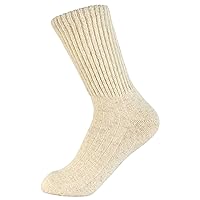 Merino 100 percent Wool Socks Crew Cozy Thick Wool Socks Hiking Skiing Outdoor Super-Soft Bed Socks Medium size 7.5-10.5, Ivory White. Made in Mongolia