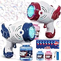 Roberly 2PCS Bubble Guns for Kids Toddler, Rechargeable Bubble Machine with 2 Bottles 20 Bags Bubble Solution LED Light, Bubble Blower Blaster for Kids Birthday Gifts Summer Toys Party Favor