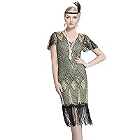 Women's 1920s Gatsby Inspired Sequin Beads Long Fringe Flapper Cocktail Dress