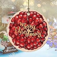 Merry Christmas Fruit Pattern Pomegranate Ceramic Ornament Round White Ornaments Double Sides Printed Family Ornament with Gold String for Christmas Tree Decoration Xmas Party Decorations 3