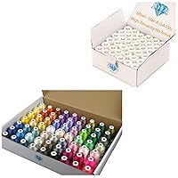 Embroidery Thread Essential Pack Bundle - Brother 63 Colors Kit & 144pcs White Prewound Bobbins