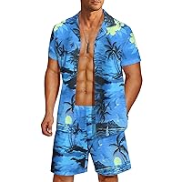 COOFANDY Men's Hawaiian Matching Shirt and Shorts Set Summer Beach 2 Piece Outfits Short Sleeve Cuban Shirts and Shorts