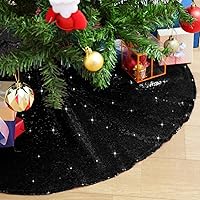 B-COOL 48inches Christmas Tree Skirt Black Tree Skirting Halloween Party Sequin Tree Skirt Glamorous Round Sequin Decorative Handicraft Mats for Christmas Holiday Parties