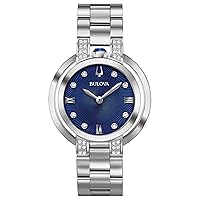 Bulova Ladies' Rubaiyat Diamond Stainless Steel 2-Hand Quartz Watch, Blue Dial and Sapphire Crystal Style: 96R225