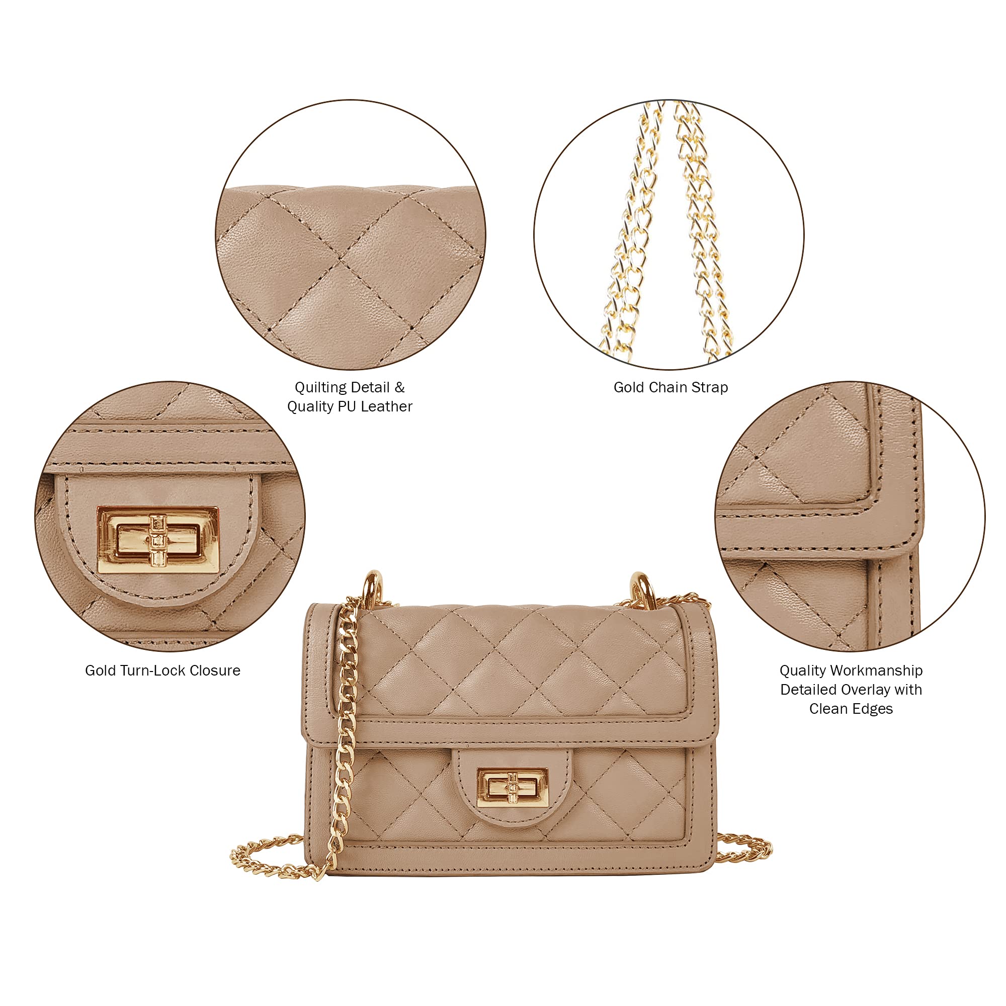 SG SUGU Small Quilted Shoulder Bag, Trendy Designer Crossbody Purse with  Chain Strap For Women